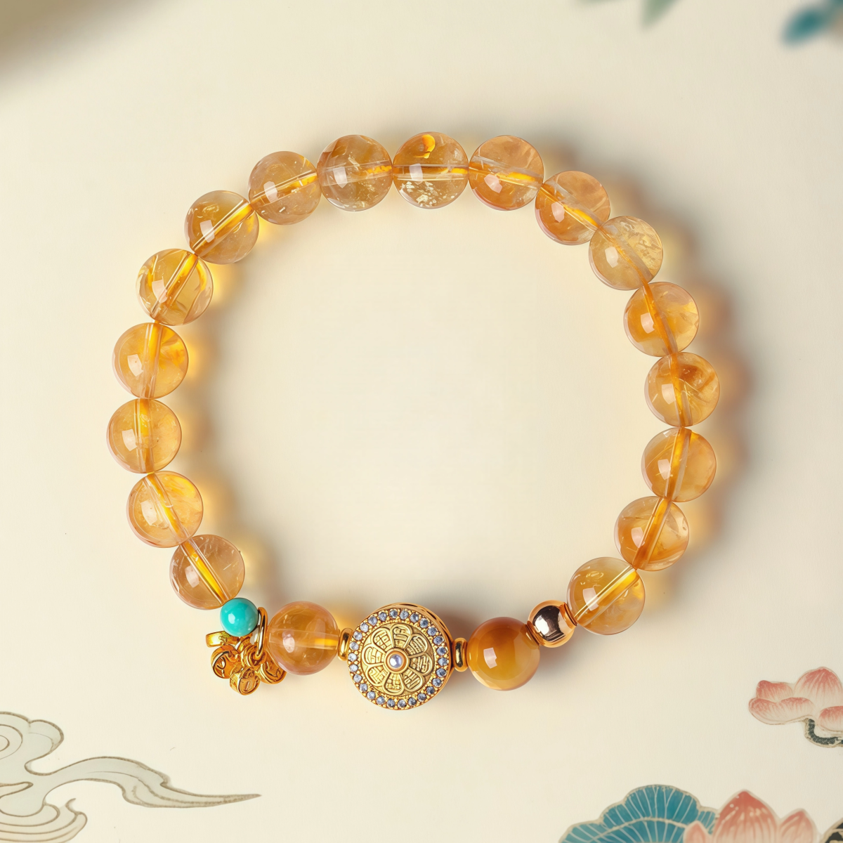 Yellow Pagoda Crystal Bagua Bracelet with Golden Disk - Image 1