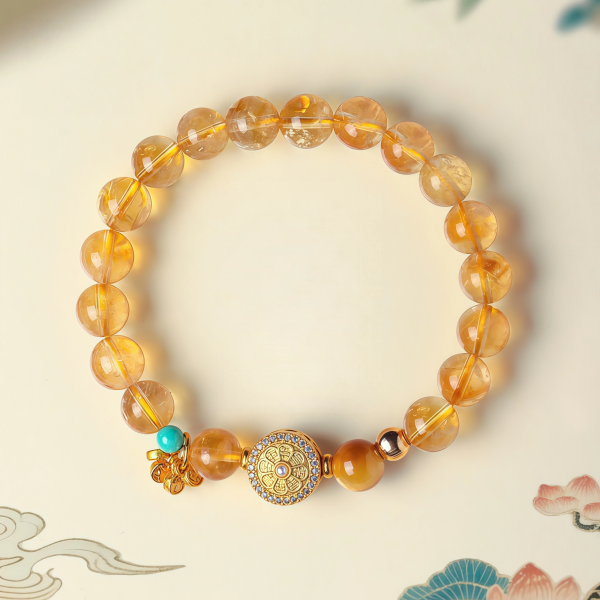 Yellow Pagoda Crystal Bagua Bracelet with Golden Disk